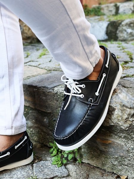 SCHWARZWEISS FREE LAND TÄGLICHE SCHUHE AUS ECHTEM LEDER SCHWARZWEISS - 40