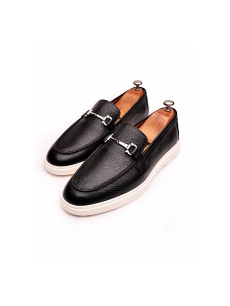 BLACK BEVA GENUINE LEATHER MEN'S SHOES BLACK FLOTER - 43