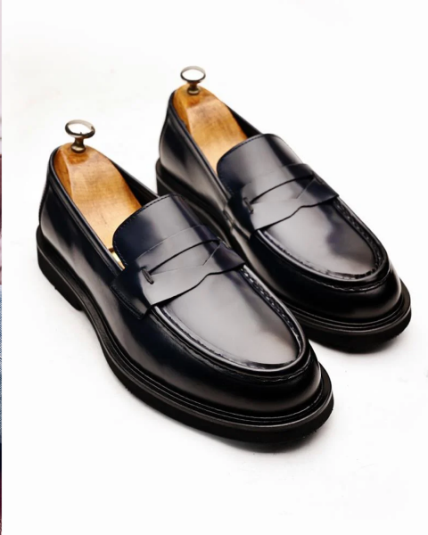 NAVY BLUE TYLOR HAKİKİ DERİ ERKEK GÜNLÜK AYAKKABI LACİVERT AÇMA - 46