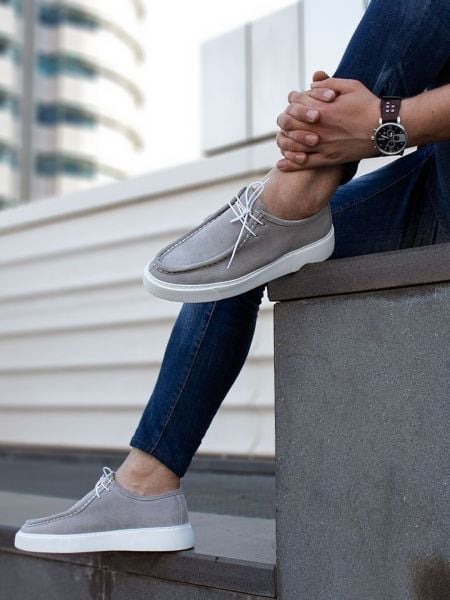 İBAY 624 TOMMY GRAY MEN'S LEATHER CASUAL SHOES GRAY SUEDE - 45