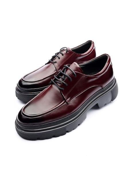 CLARET RED WINSTON HERREN LEDERSCHUHE MIT HOHER SOHLE CLARET RED BLACK - 45