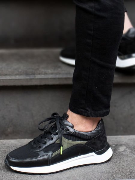 BLACK GREEN BRAVO ERKEK HAKİKİ GÜNLÜK DERİ AYAKKABI SİYAH HAKİ - 40