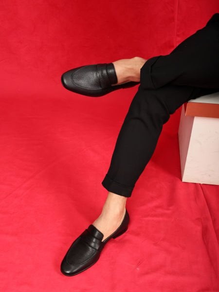 BLACK BOSS GENUINE LEATHER MEN'S DAILY CLASSIC SHOES BLACK FLOTER - 42