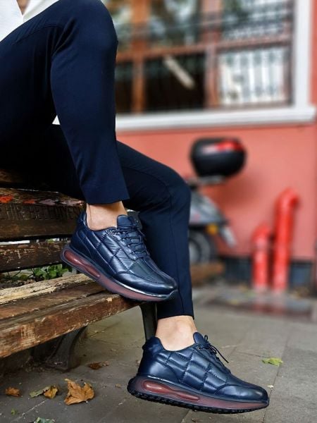 İBAY 2240 STAR DARK BLUE MEN'S LEATHER COMFORTABLE DAILY SHOES DARK BLUE - 40