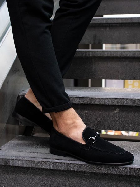 BLACK SUEDE JUSTHAKİKİ DERİ KLASİK AYAKKABI SİYAH SÜET - 45
