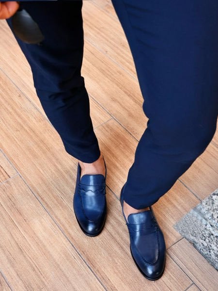 İBAY ENZO Men's Navy Blue Genuine Leather Classic Shoes