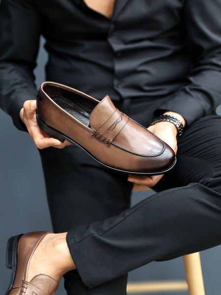 İBAY ENZO Men's Brown Color Genuine Leather Classic Shoes BROWN - 40