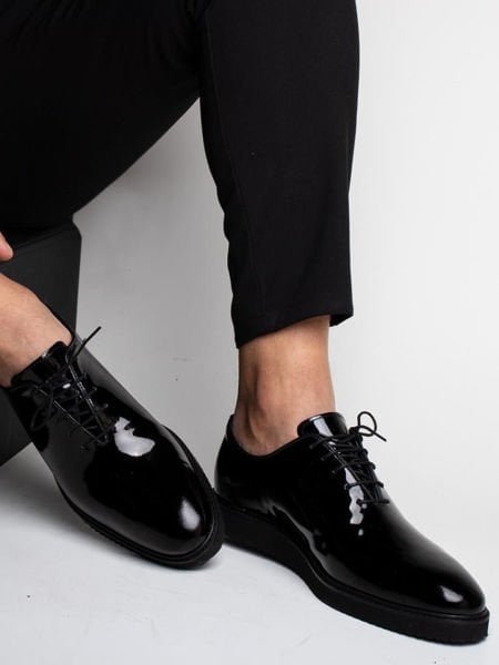 IBAY EVA ALVIN Men's Black Genuine Patent Leather Classic Shoes