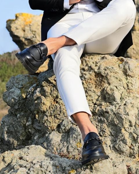 BLACK BASEL GENUINE LEATHER MEN'S STYLE SHOES BLACK ANTIQUE - 42