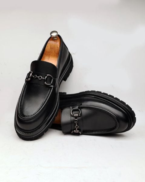 BLACK  BASEL HAKİKİ DERİ ERKEK TARZ AYAKKABI SİYAH ANTİK - 45