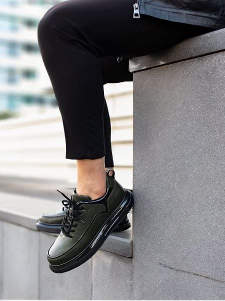 İBAY 2220 OLD AIR GREEN MEN'S STYLE LEATHER DAILY SHOES GREEN - 44