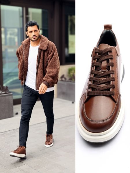 COFFEE OBEMA GENUINE LEATHER DAILY STYLE SHOES BROWN - 40