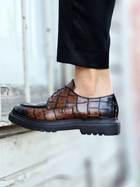 İBAY LION Men's Brown Genuine Leather Classic Shoes BROWN - 44