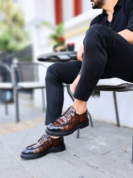 İBAY LION Men's Brown Genuine Leather Classic Shoes