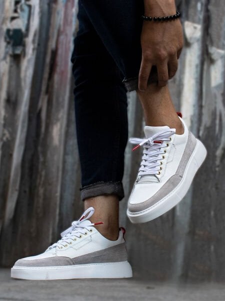 İBAY CAESAR Men's White Gray Genuine Leather Casual Shoes