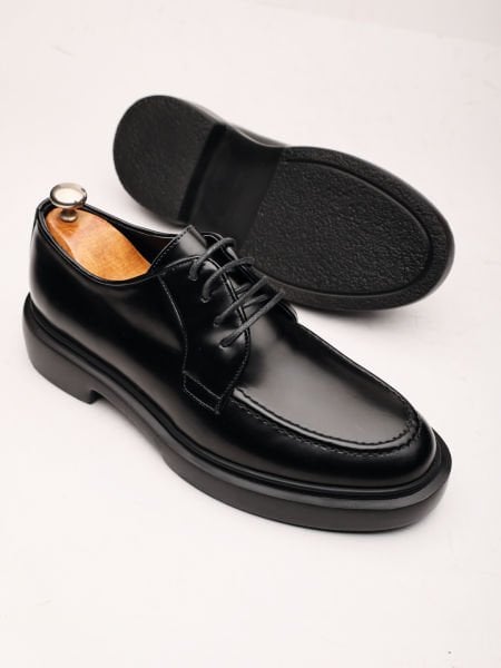 BLACK LONDON GENUINE LEATHER MEN'S CLASSIC SHOES BLACK OPEN - 42