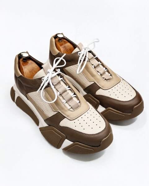 BEIGE KHAKI MEGA STAR HAKİKİ DERİ ERKEK RAHAT TARZ AYAKKABI BEJ HAKİ - 45