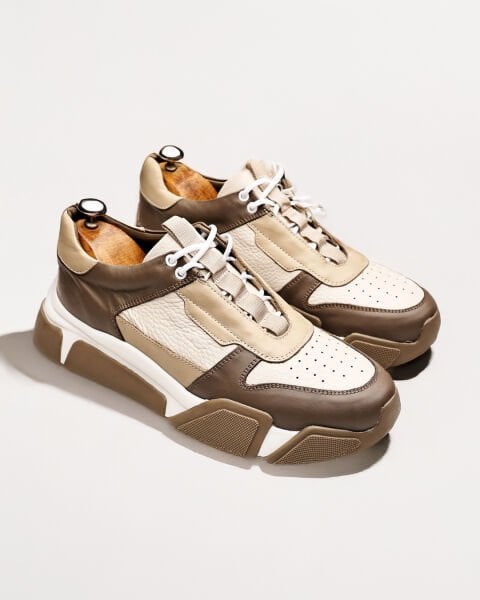 BEIGE KHAKI MEGA STAR HAKİKİ DERİ ERKEK RAHAT TARZ AYAKKABI BEJ HAKİ - 45