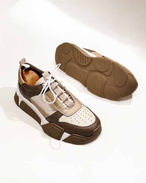 BEIGE KHAKI MEGA STAR HAKİKİ DERİ ERKEK RAHAT TARZ AYAKKABI BEJ HAKİ - 45