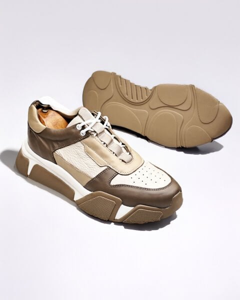 BEIGE KHAKI MEGA STAR HAKİKİ DERİ ERKEK RAHAT TARZ AYAKKABI BEJ HAKİ - 45