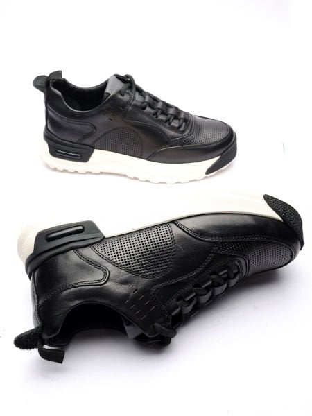 BLACK TIEMPO COMFORTABLE MEN'S LEATHER CASUAL SHOES BLACK - 45