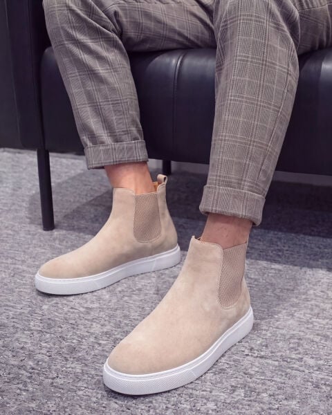 BEIGE WILDLEDER KEGELSTIEFEL FÜR HERREN AUS ECHTEM LEDER BEIGE WILDLEDER - 37