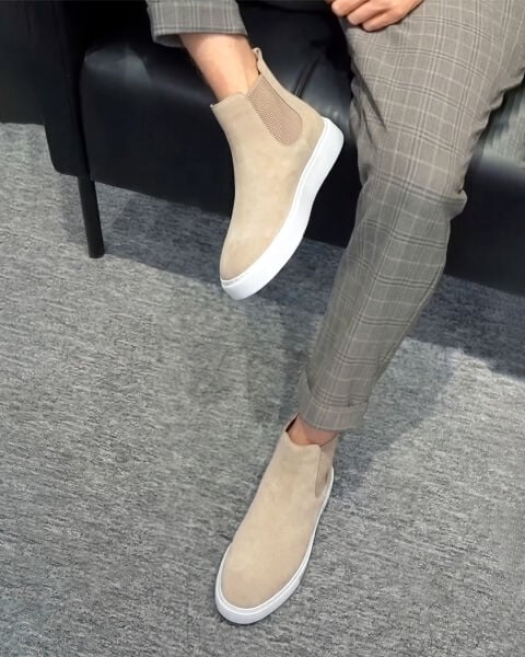 BEIGE WILDLEDER KEGELSTIEFEL FÜR HERREN AUS ECHTEM LEDER BEIGE WILDLEDER - 37
