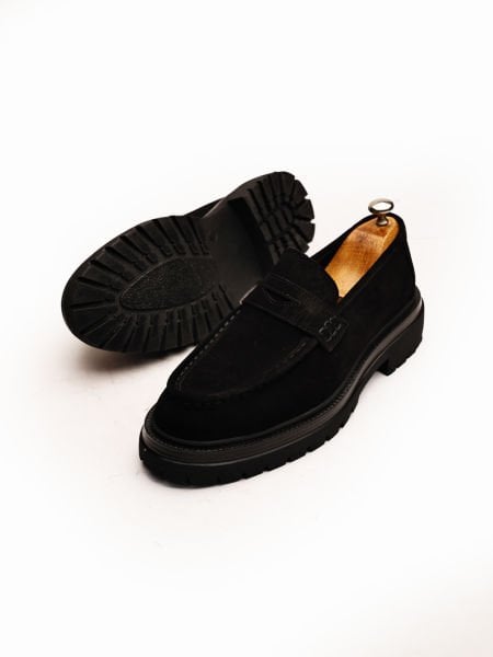 BLACK SUEDE GRECO HAKİKİ DERİ ERKEK KLASİK AYAKKABI SİYAH SÜET - 45