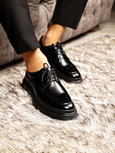 BLACK WINSTON GENUINE LEATHER CLASSIC STYLE SHOES BLACK OPEN - 38