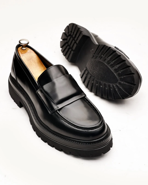 PATENT BLACK VERONA HAKİKİ DERİ ERKEK GÜNLÜK AYAKKABI SİYAH AÇMA - 45