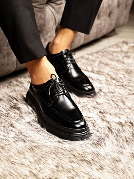 BLACK WINSTON GENUINE LEATHER CLASSIC STYLE SHOES BLACK OPEN - 43