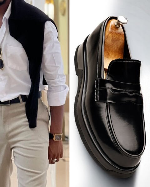 PATENT BLACK PRAGUE HAFİF ŞIK ERKEK DERİ GÜNLÜK AYAKKAB SİYAH AÇMA - 44