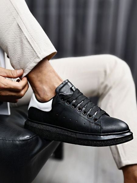 SCHWARZWEISSE KARPALO-TÄGLICHE SCHUHE AUS ECHTEM LEDER FÜR HERREN SCHWARZWEISS - 44