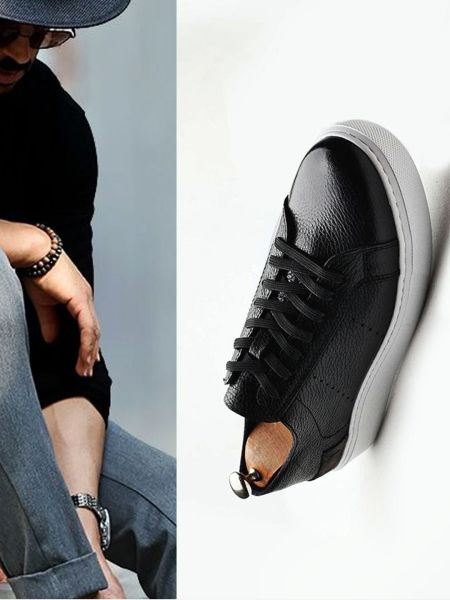 İBAY 2341 TODAY'S BLACK COMFORTABLE MEN'S LEATHER DAILY SHOES BLACK GRAY - 45