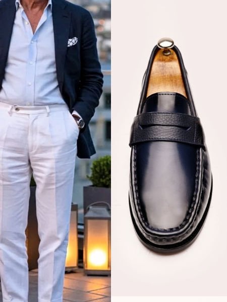 NAVY BLUE SANTA W NAVY BLUE LEATHER MEN'S LEATHER SHOES NAVY BLUE OPENING - 45