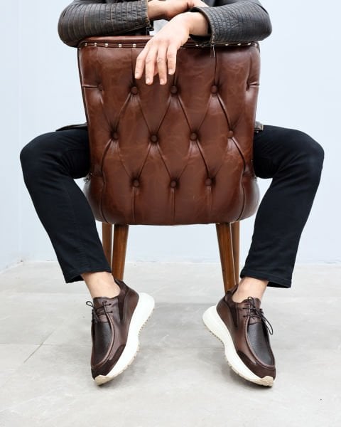 COFFEE ROMA GENUINE LEATHER CASUAL SHOES BROWN FLOTER - 39