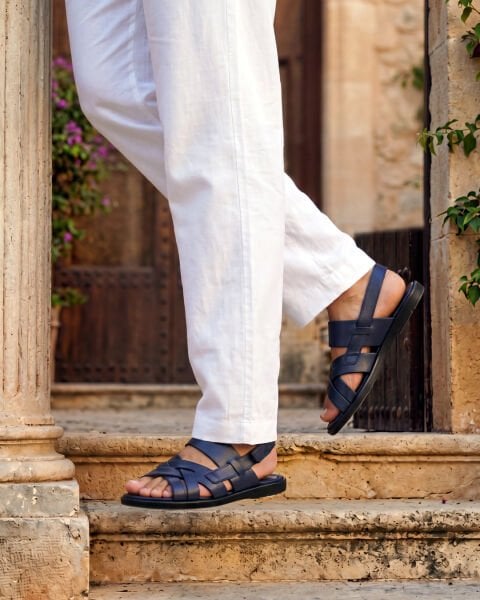 NAWY BLUE BEACH SANDALET HAKİKİ DERİ ERKEK SANDALET LACİVERT - 46