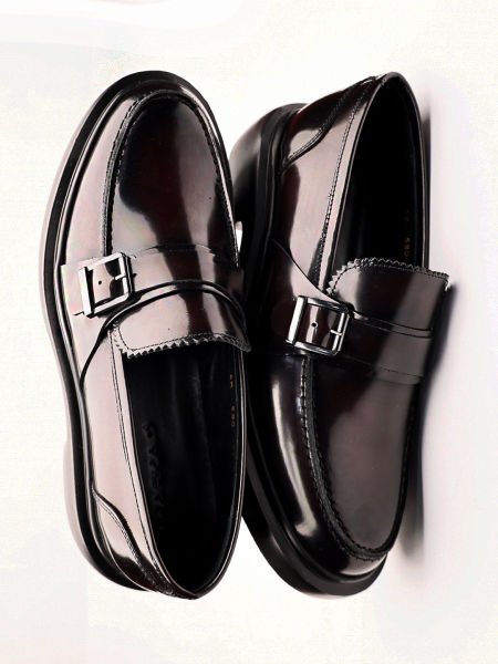 SCHWARZE, EDLE HERRENSCHUHE AUS ECHTEM LEDER, WEINROT, OFFEN - 44