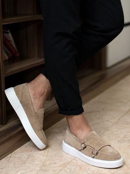 BEIGE SUEDE BELLINI STYLE MEN'S LEATHER SHOES BEIGE - 45