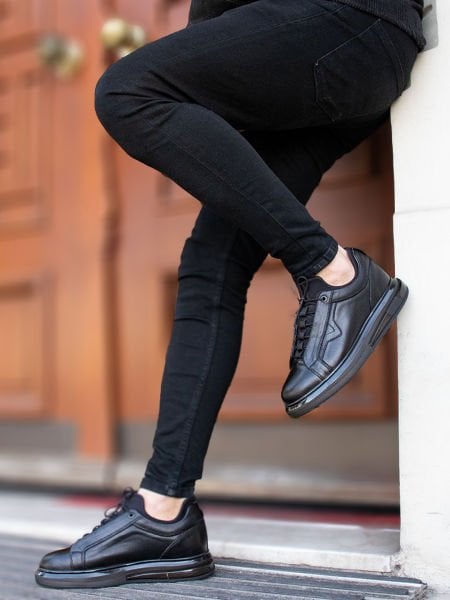 BLACK GRAY GENIUS RAHAT ERKEK DERİ GÜNLÜK AYAKKABI SİYAH GRİ - 45