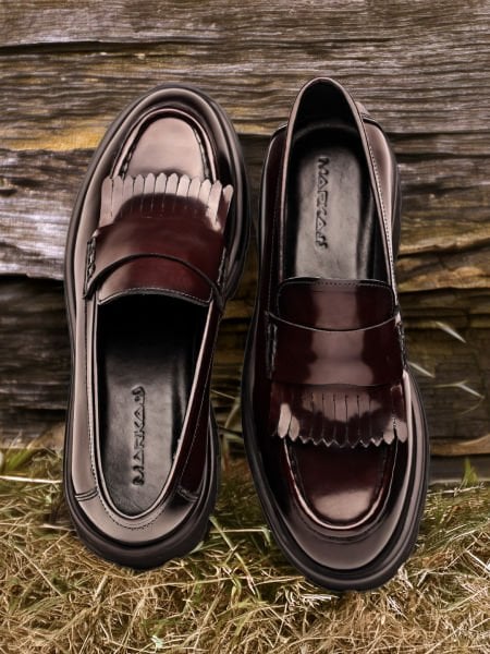 CLARED RED COLEMAN HERRENSCHUHE AUS ECHTEM LEDER, EDLE SCHUHE +5CM, CLARET RED, ÖFFNUNG - 44