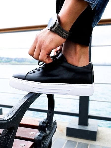 SCHWARZE TÄGLICHE SCHUHE AUS BESTEM ECHTLEDER FÜR HERREN, SCHWARZ - 44