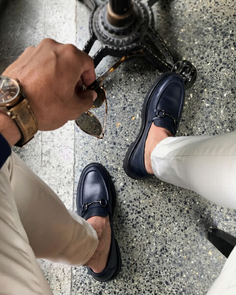 NAVY BLUE BASEL HAKİKİ DERİ ERKEK HAFİF RAHAT AYAKKABI LACİVERT - 45