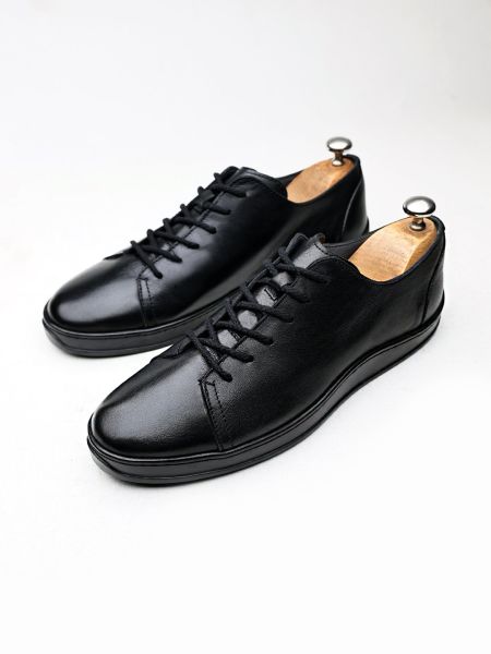 BLACK JESSE BLACK GENUINE LEATHER CASUAL SHOES BLACK - 39