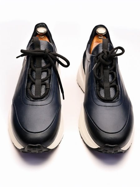 NAVY WARSAW GENUINE LEATHER MEN'S SNEAKRS SHOES NAVY BLUE - 44