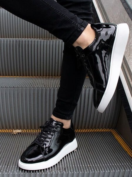 PATENT BLACK MARINO ERKEK TARZ AYAKKABI SİYAH RUGAN - 45