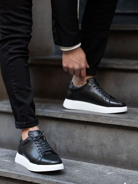 BLACK WHITE MARINO KALİTELİ TARZ ERKEK DERİ GÜNLÜK AYAKKABI SİYAH BEYAZ - 37