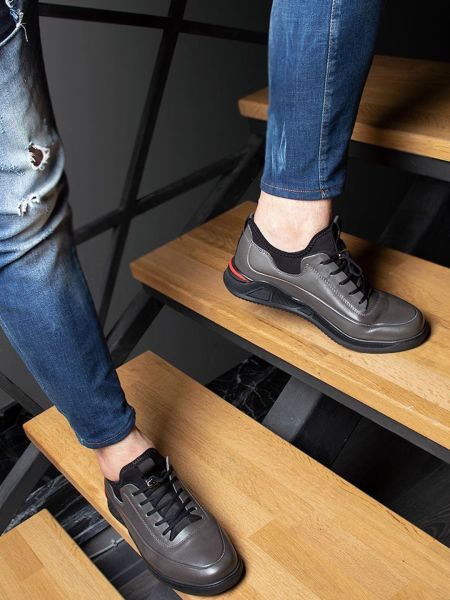 GRAU TRUTH BEQUEME HERREN-LEDER-TAGESSCHUHE GRAU - 42