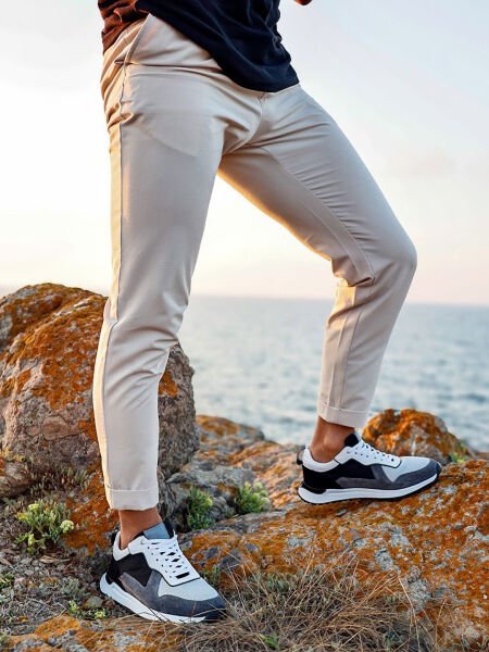 WHITE GRAY BLACK BRAVO RAHAT ERKEK DERİ GÜNLÜK AYAKKABI BEYAZ GRİ SİYAH - 40