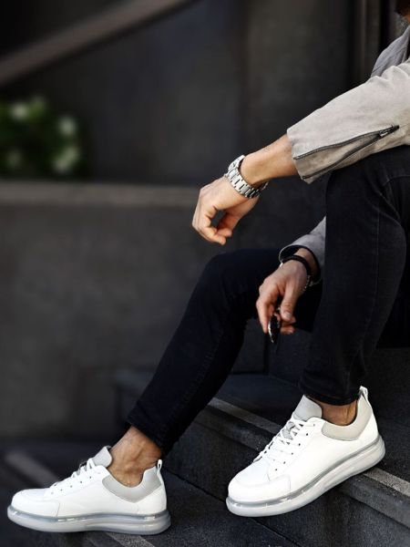 WEISSE FLIGHT AIR HERREN-LEDERSCHUHE IM CASUAL-STIL WEISSGRAU - 43